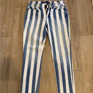 Free People Blue and White Striped Skinny Jeans